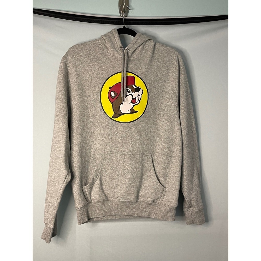 Buc-ees Gray Hoodie Beaver Logo Pocket Sweatshirt Men's Size Medium